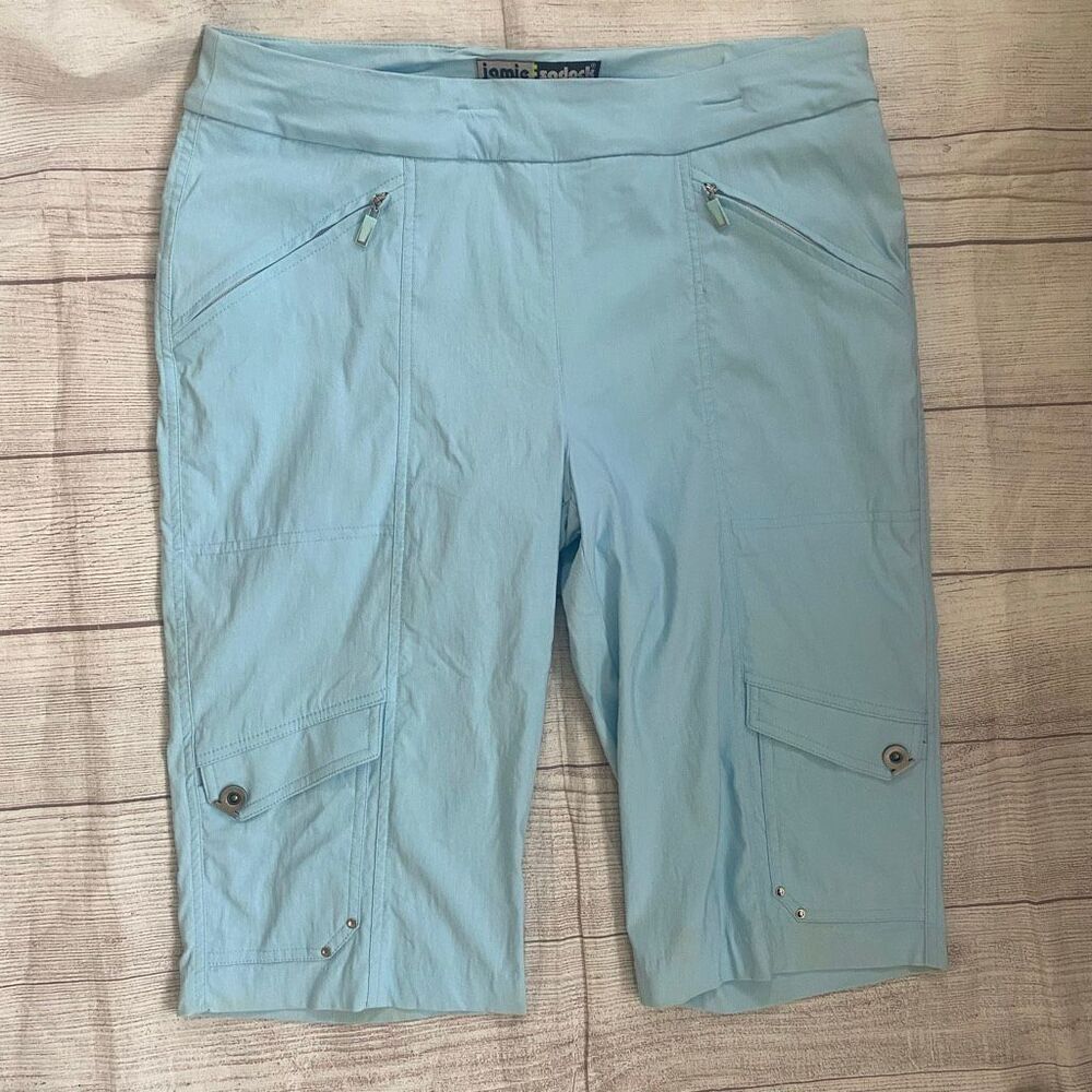 Jamie Sadock women 14 bermuda stretch golf shorts w/zip pockets blue